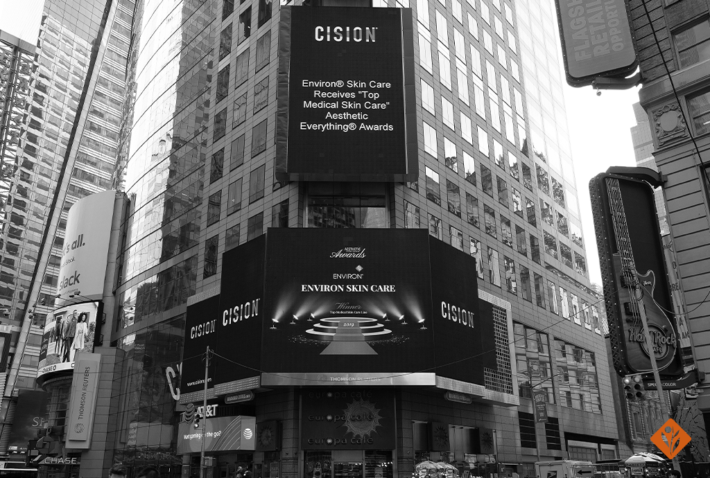 Environ award listed on Time Square New York