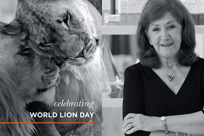 Photo collage of a lady and a lion